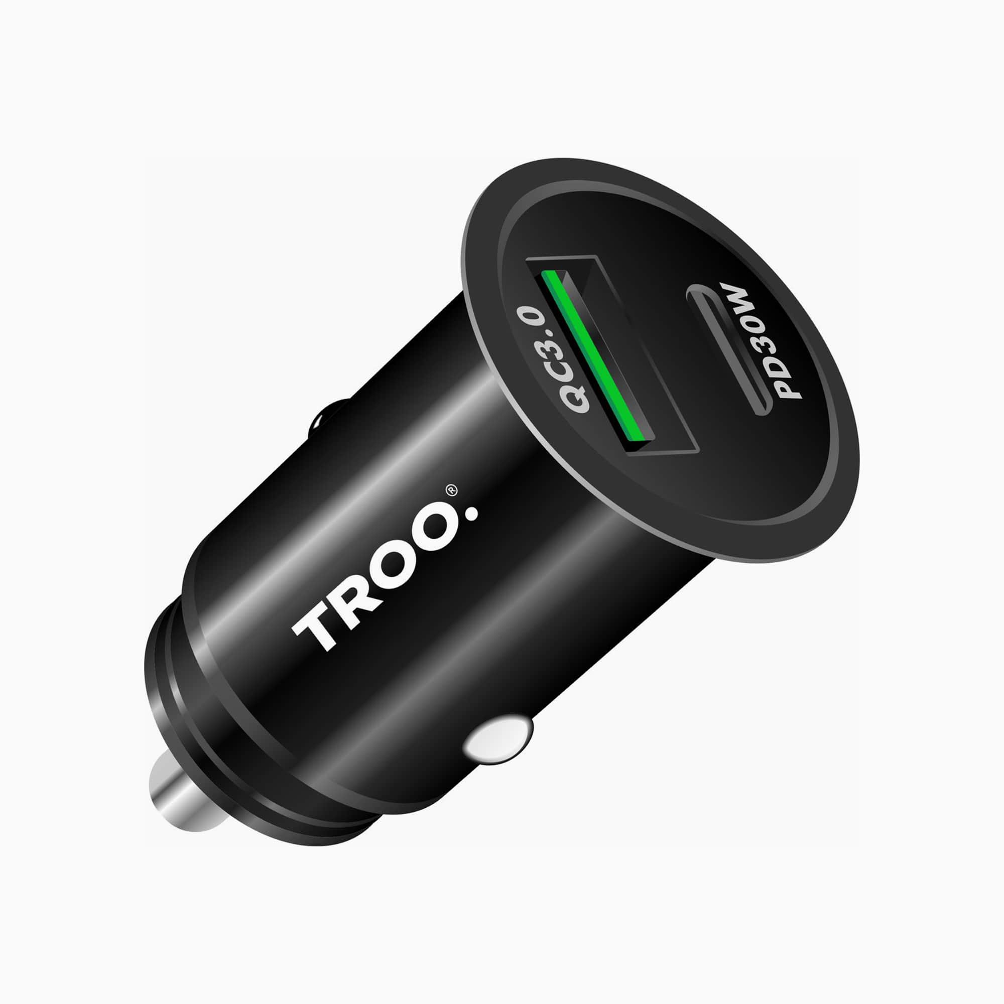 TROO Certified PD 48W ULTRA Fast Car Charger Dual Port Type C + USB A