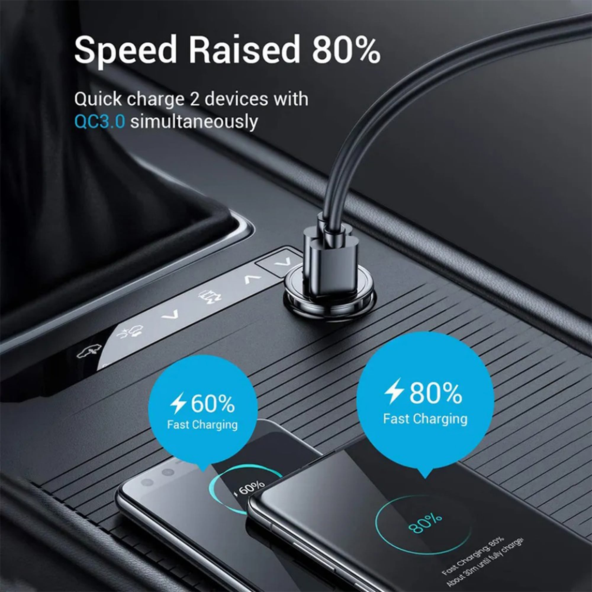 TROO Certified PD 48W ULTRA Fast Car Charger Dual Port Type C + USB A