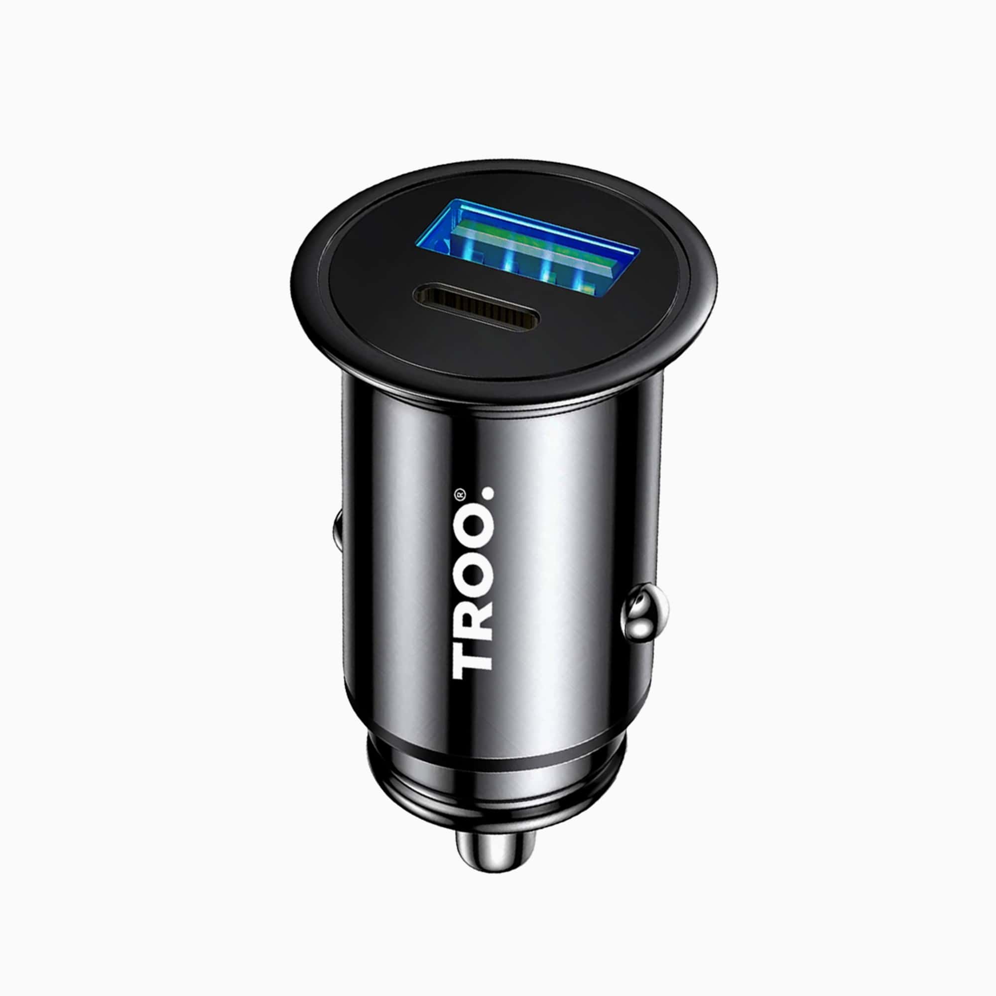 TROO Certified PD 48W ULTRA Fast Car Charger Dual Port Type C + USB A