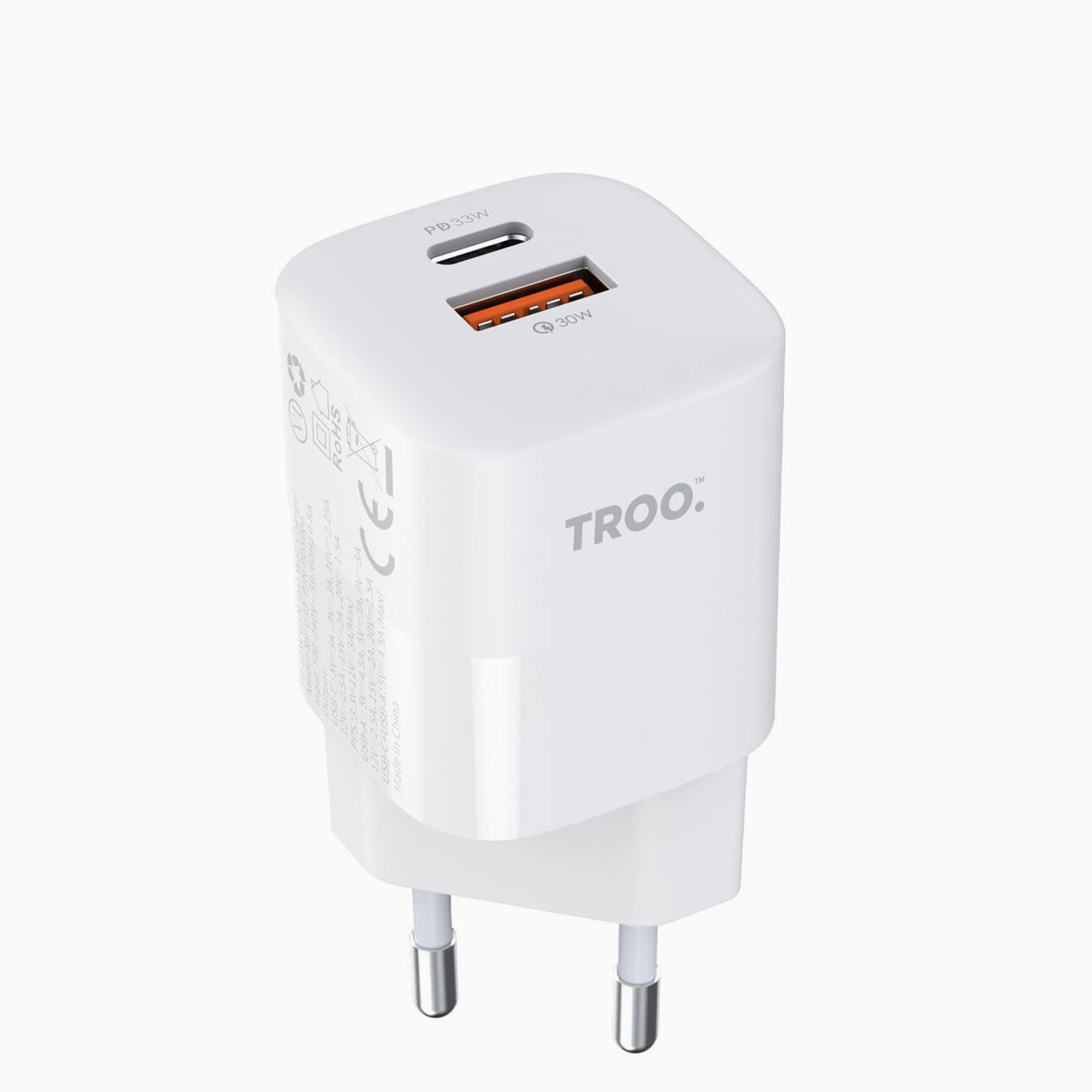 TROO Certified PD 33W GaN Fast Wall Charger Power Brick 2 Port Type-C USB