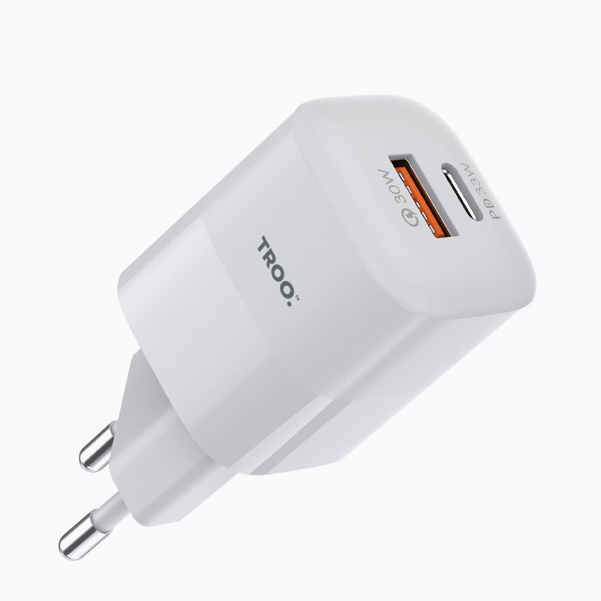 TROO Certified PD 33W GaN Fast Wall Charger Power Brick 2 Port Type-C USB