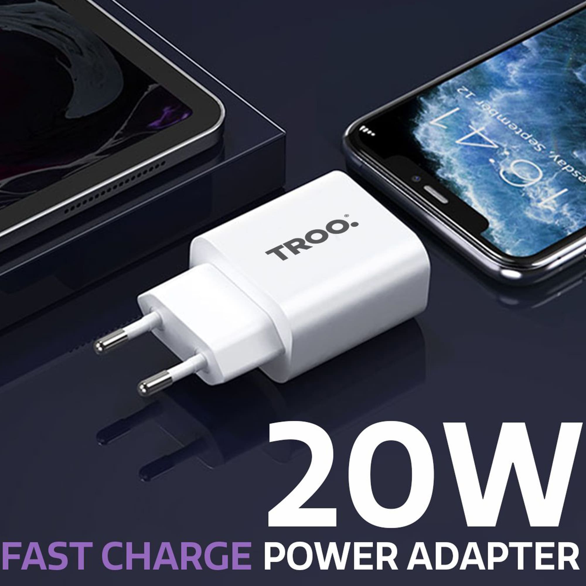 TROO Certified PD 20W Type C Fast Charging Power Adapter
