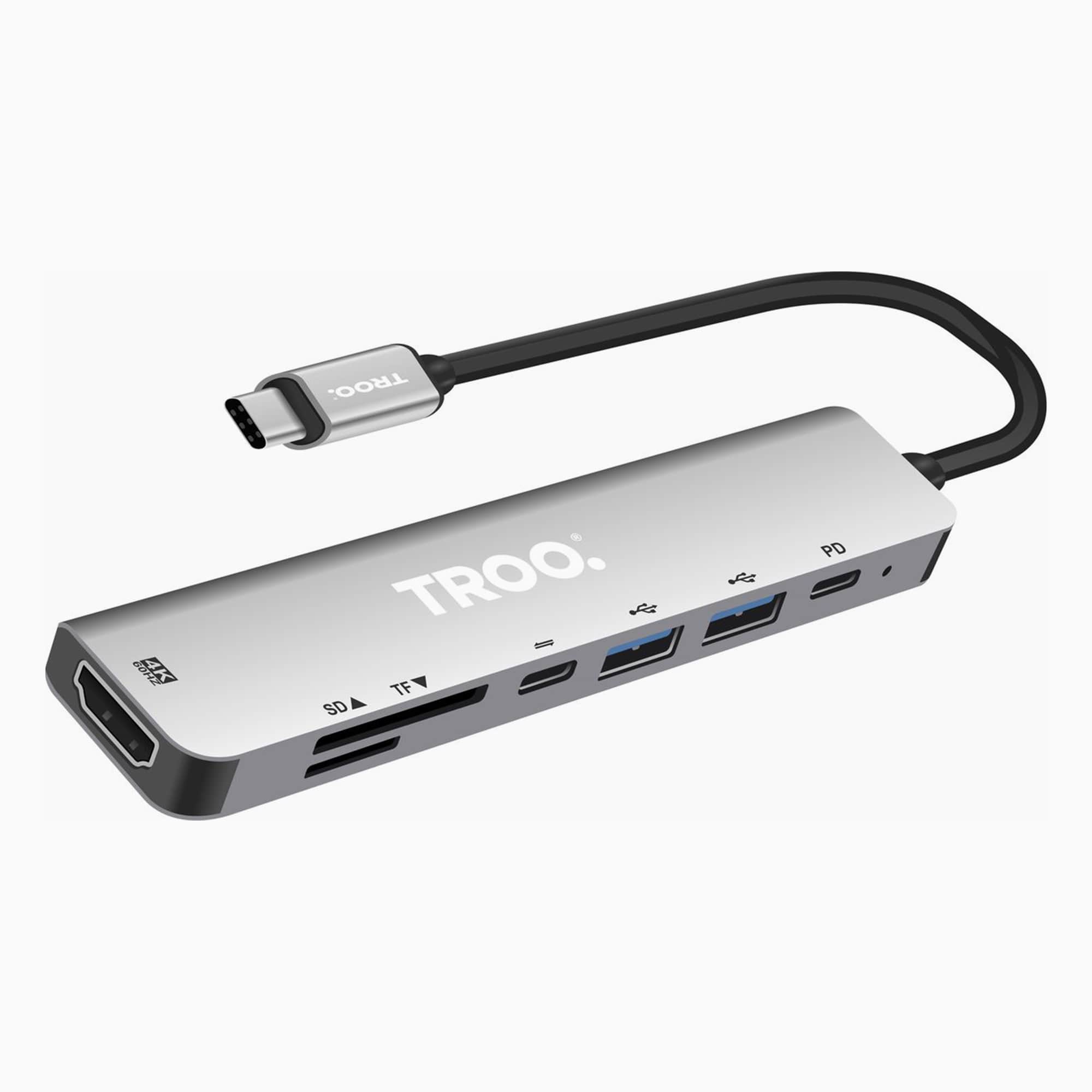TROO Certified 87W Fast Charge Type-C TO UHD 4K HDMI 7-IN-1 Multiport Hub