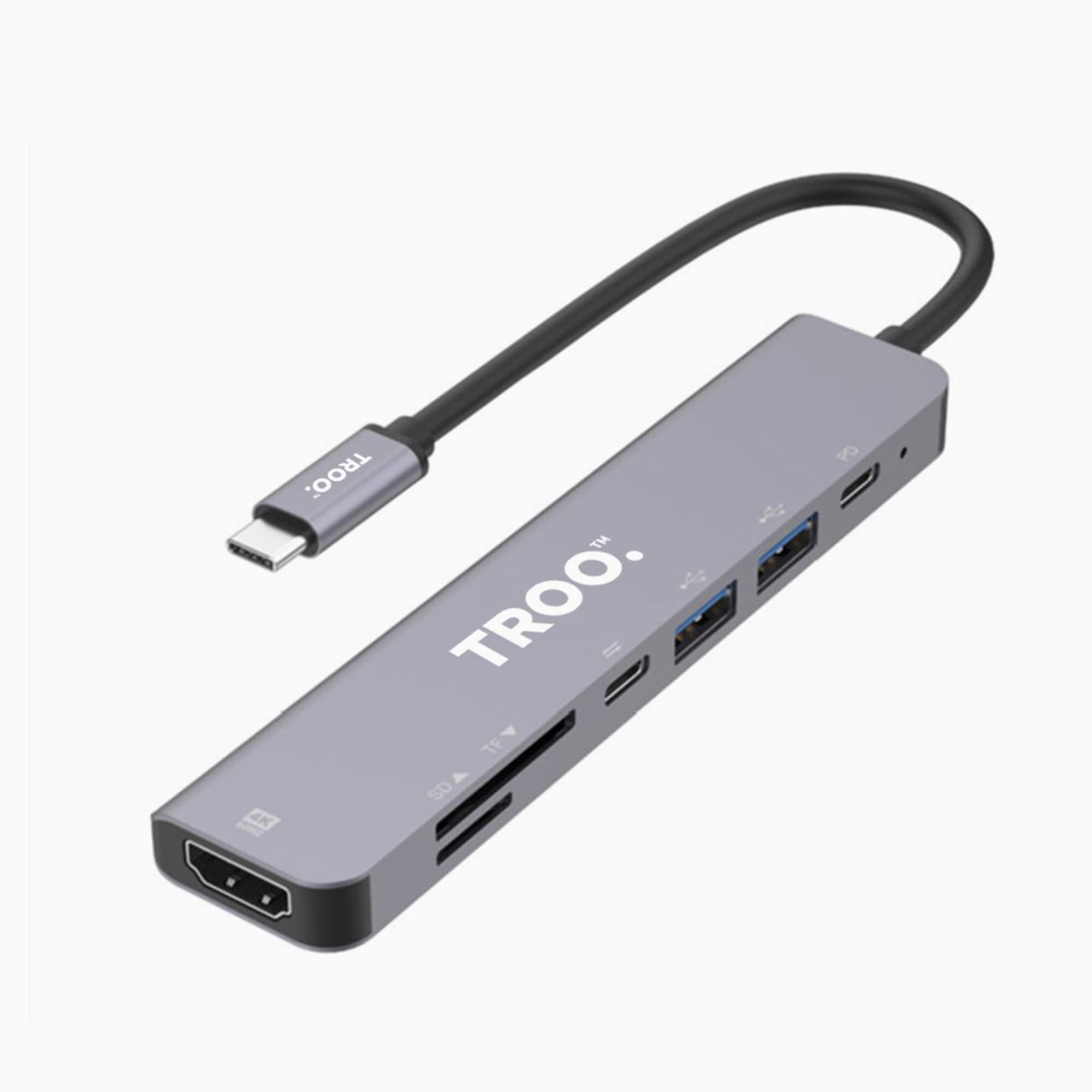 TROO Certified 87W Fast Charge Type-C TO UHD 4K HDMI 7-IN-1 Multiport Hub