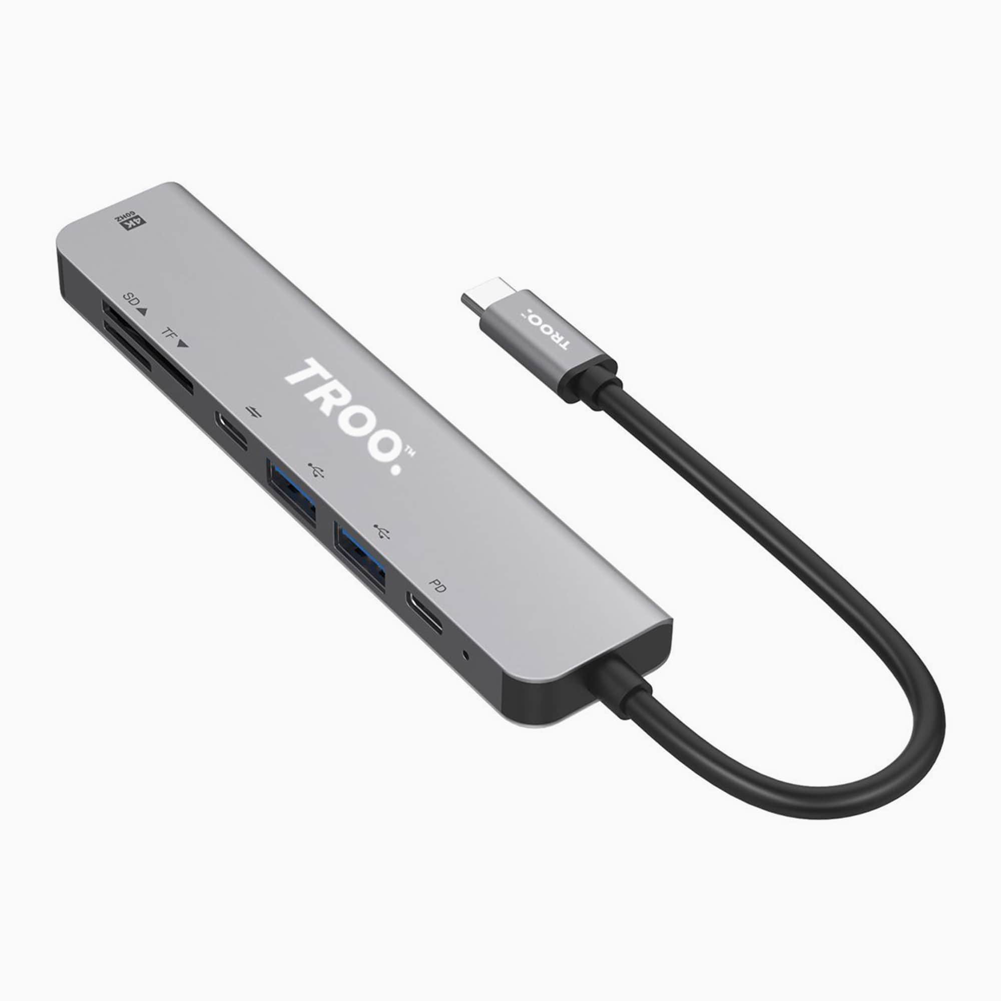 TROO Certified 87W Fast Charge Type-C TO UHD 4K HDMI 7-IN-1 Multiport Hub